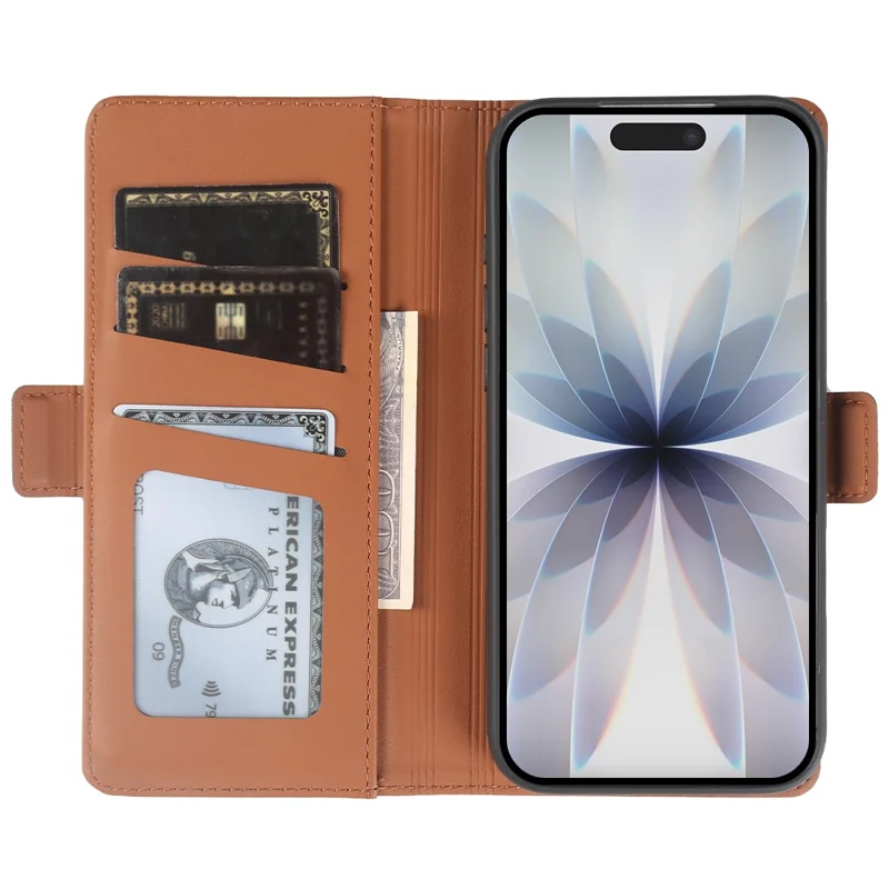For iPhone 17 Leather Case Wallet Stand TPU + PU Skin-touch Cover - Brown