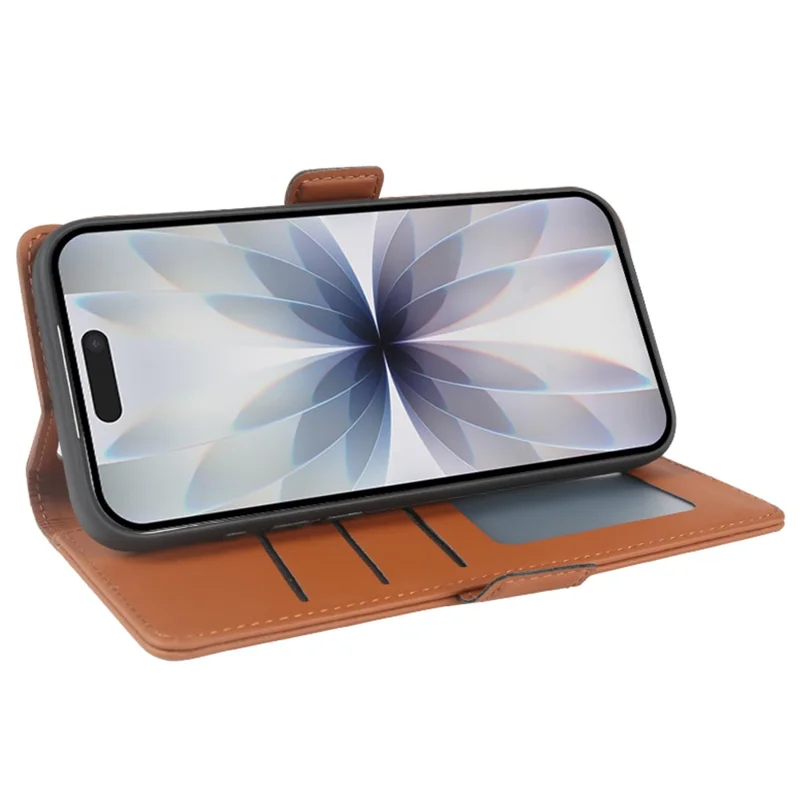 For iPhone 17 Leather Case Wallet Stand TPU + PU Skin-touch Cover - Brown