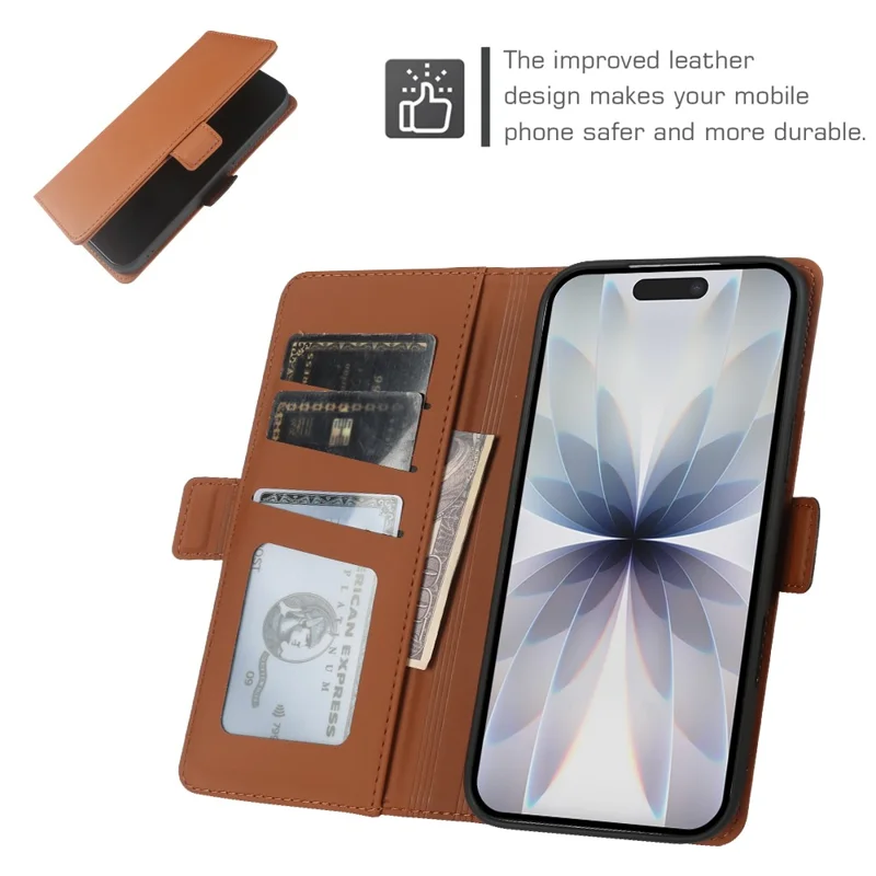 For iPhone 17 Leather Case Wallet Stand TPU + PU Skin-touch Cover - Brown
