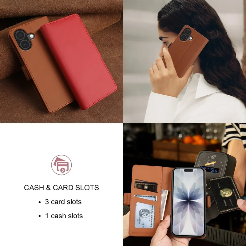 For iPhone 17 Leather Case Wallet Stand TPU + PU Skin-touch Cover - Brown