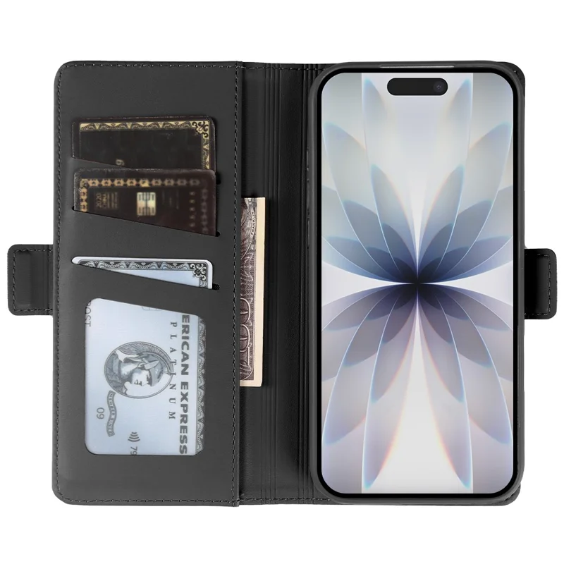 For iPhone 17 Leather Case Wallet Stand TPU + PU Skin-touch Cover - Black