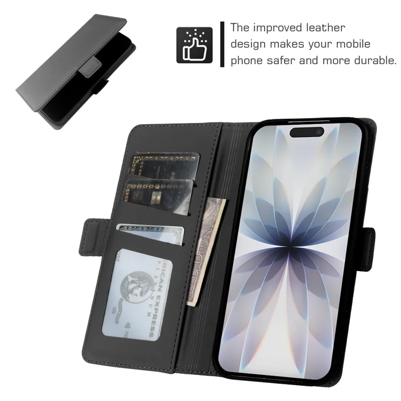 For iPhone 17 Leather Case Wallet Stand TPU + PU Skin-touch Cover - Black