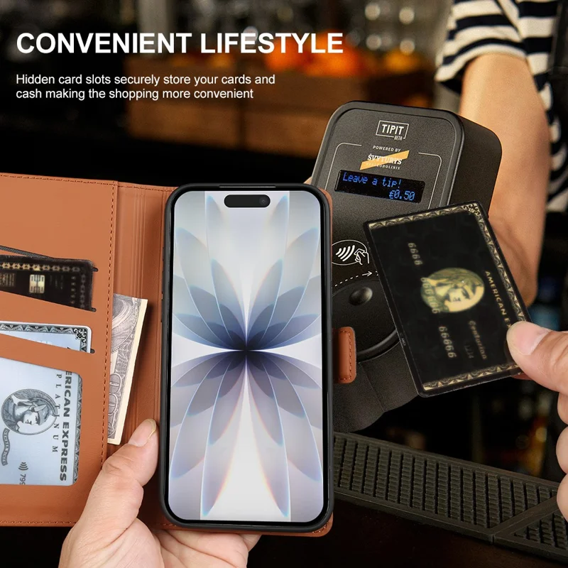 For iPhone 17 Leather Case Wallet Stand TPU + PU Skin-touch Cover - Black