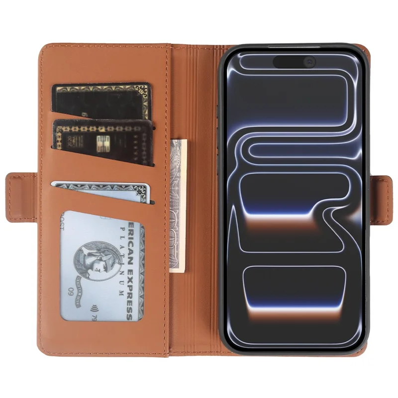 For iPhone 17 Pro Leather Case Wallet Stand TPU + PU Skin-touch Cover - Brown
