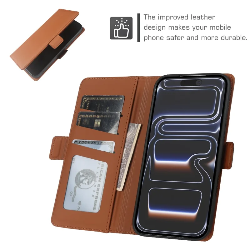 For iPhone 17 Pro Max Leather Case Wallet Stand TPU + PU Skin-touch Cover - Brown