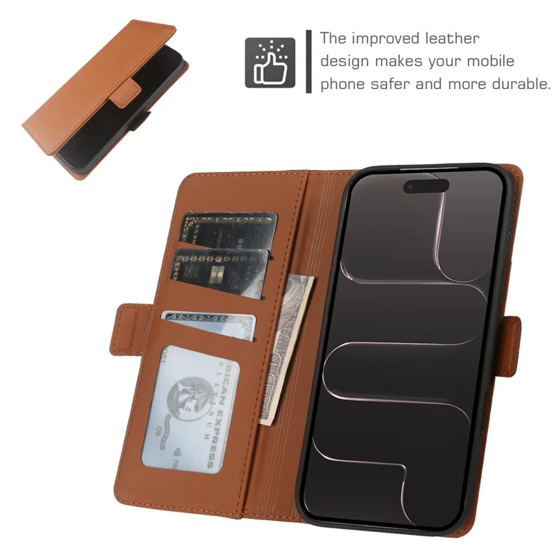 For iPhone Air Leather Case Wallet Stand TPU + PU Skin-touch Cover - Brown