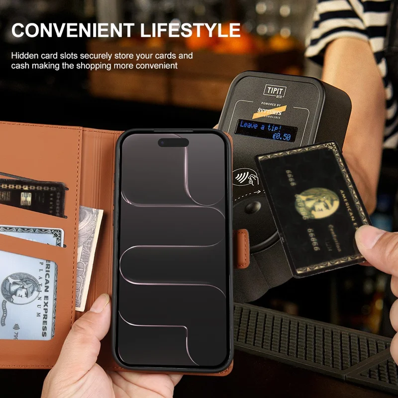 For iPhone Air Leather Case Wallet Stand TPU + PU Skin-touch Cover - Brown