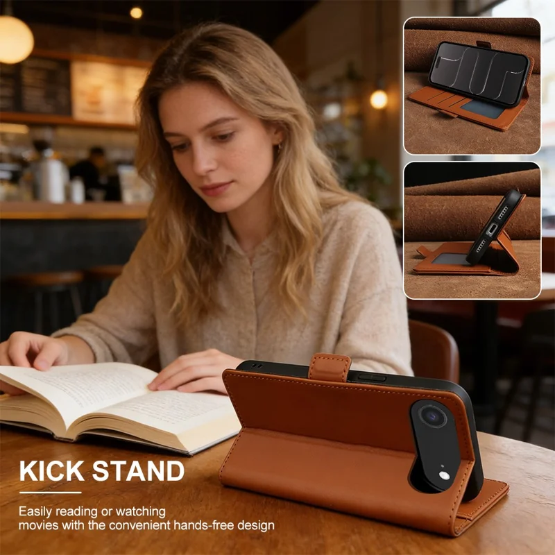 For iPhone Air Leather Case Wallet Stand TPU + PU Skin-touch Cover - Brown