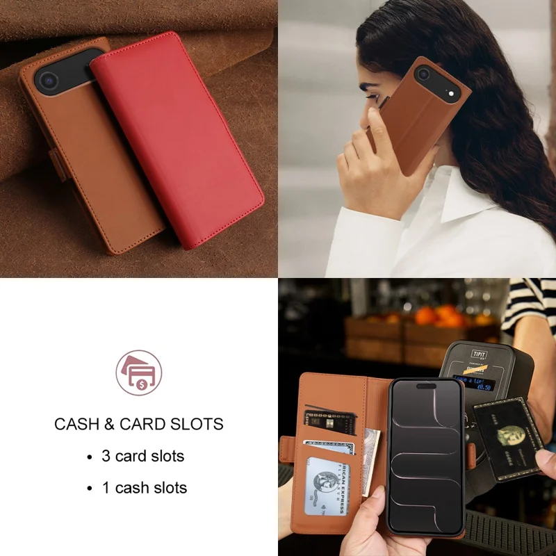 For iPhone Air Leather Case Wallet Stand TPU + PU Skin-touch Cover - Brown