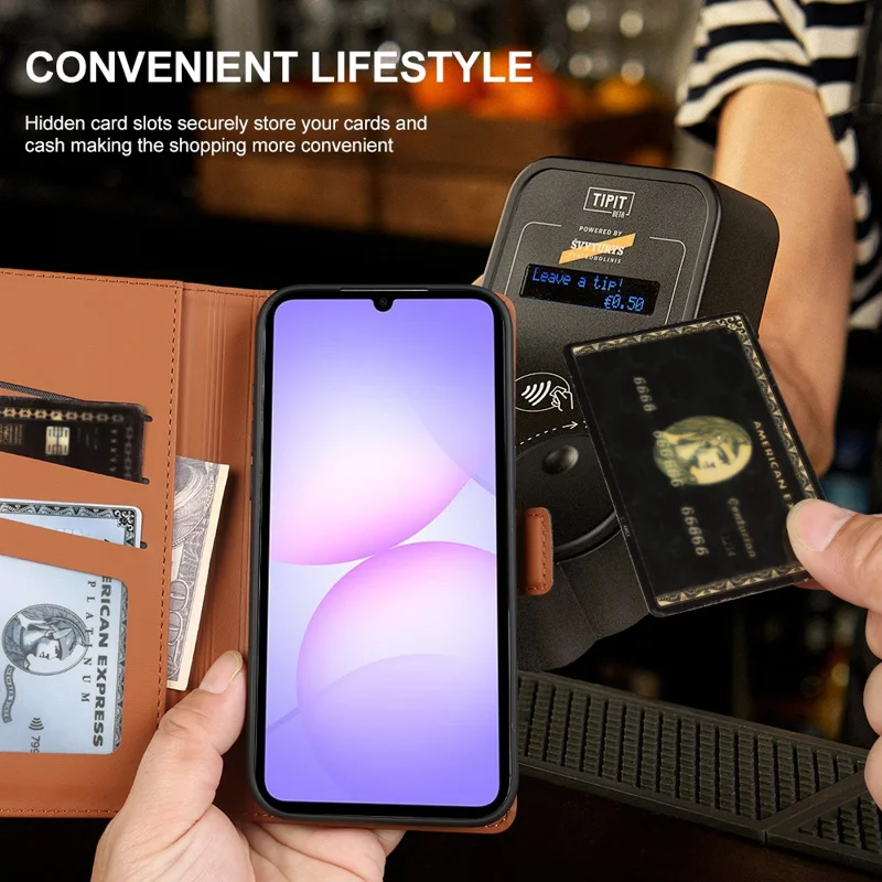 For Samsung Galaxy A07 4G Leather Case Wallet Stand TPU + PU Skin-touch Cover - Brown