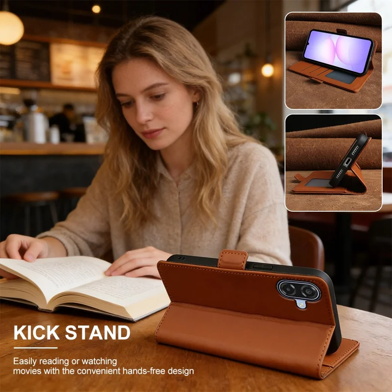 For Samsung Galaxy A07 4G Leather Case Wallet Stand TPU + PU Skin-touch Cover - Brown