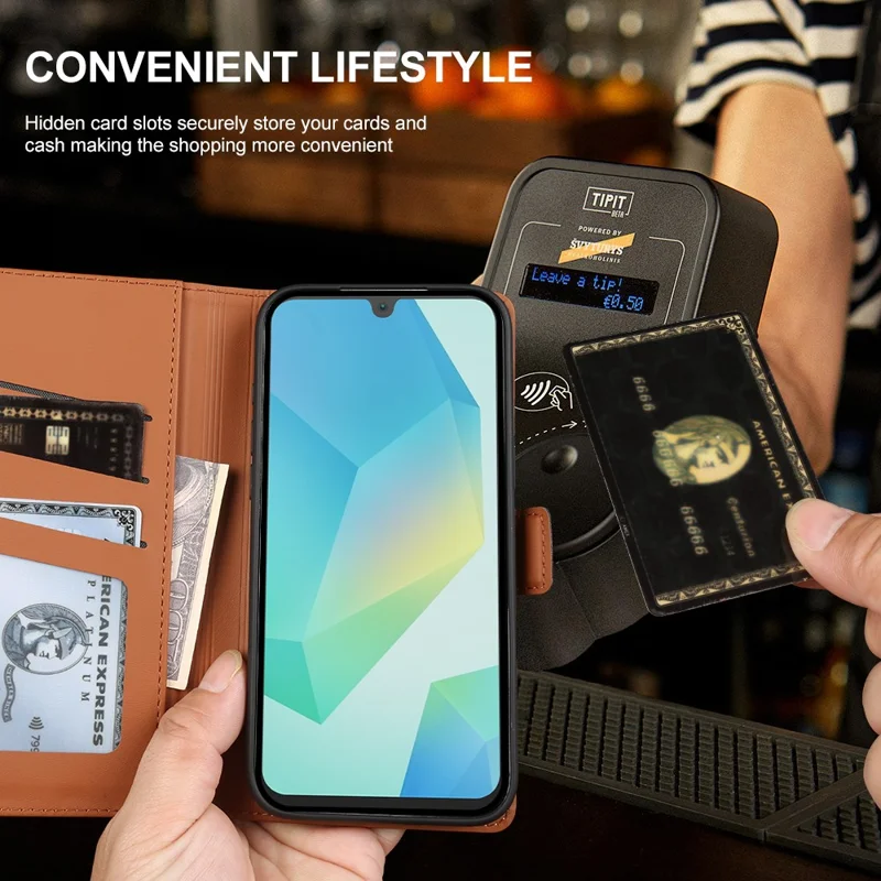 For Samsung Galaxy A16 5G  /  4G Leather Case Wallet Stand TPU + PU Skin-touch Cover - Brown