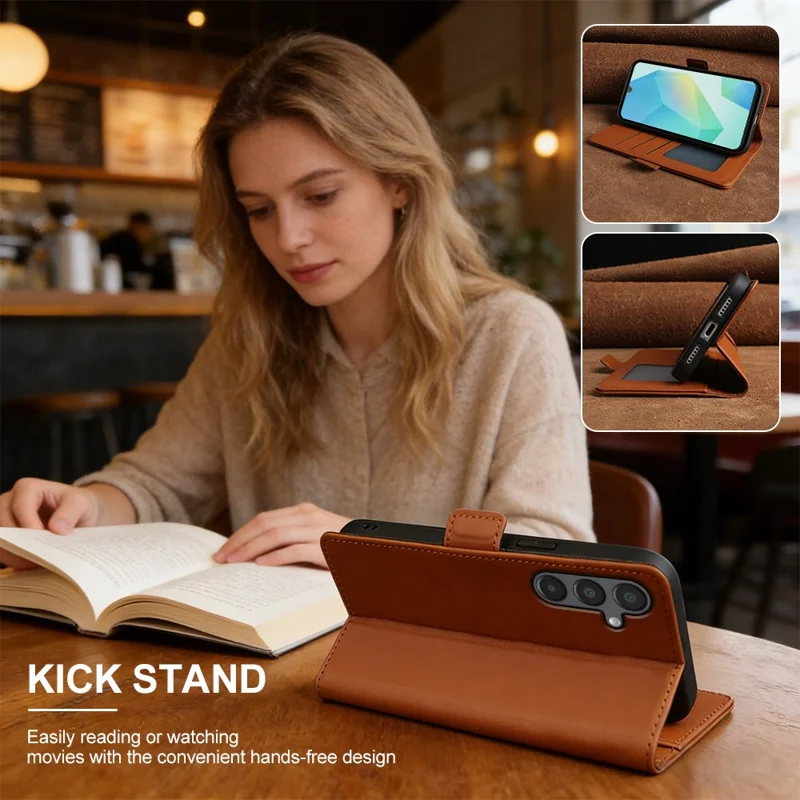 For Samsung Galaxy A16 5G  /  4G Leather Case Wallet Stand TPU + PU Skin-touch Cover - Brown
