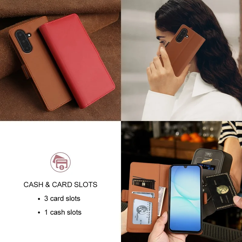 Leather Case For Samsung Galaxy A17 5G  /  4G Wallet Stand TPU + PU Skin-touch Cover - Brown