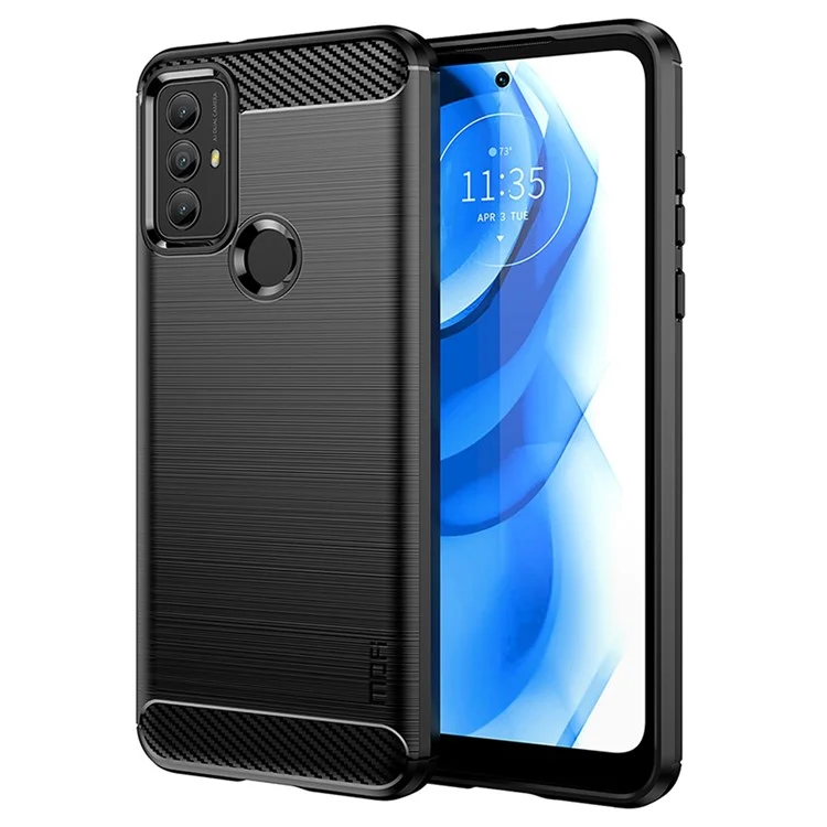 MOFI JK TPU Série-1 TPU Case Para Motorola Moto G Play (2023), Textura de Fibra de Carbono Tampa de Telefone Celular à Prova de Gota Escovada - Preto