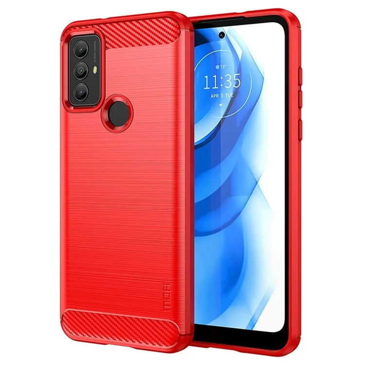 MOFI JK TPU Series-1 TPU Case for Motorola Moto G Play (2023) 4G , Carbon Fiber Texture Brushed Drop-Proof Cell Phone Cover - Red