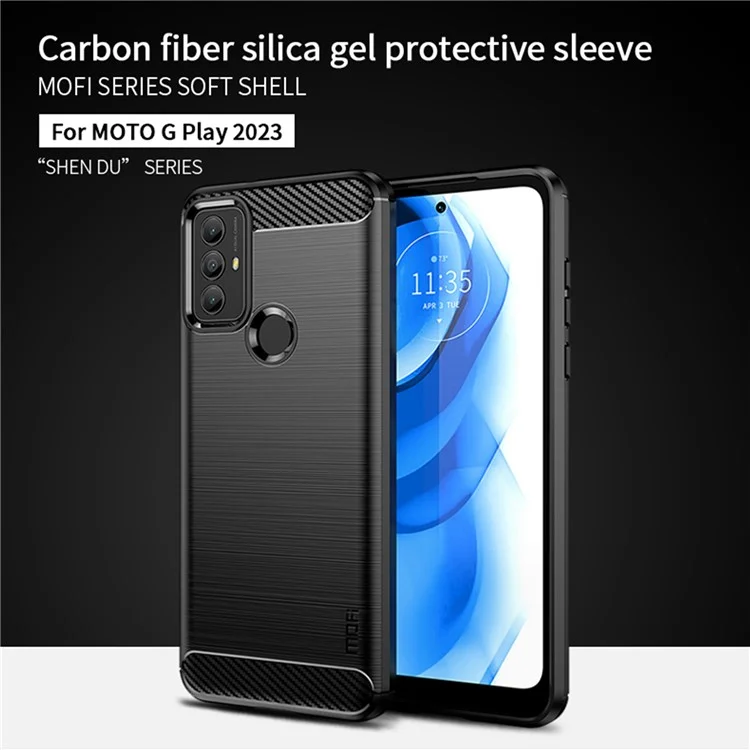MOFI JK TPU Series-1 TPU Case for Motorola Moto G Play (2023) 4G , Carbon Fiber Texture Brushed Drop-Proof Cell Phone Cover - Red
