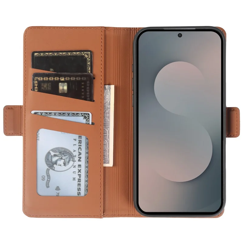 For Samsung Galaxy S25 FE Leather Case Wallet Stand TPU + PU Skin-touch Cover - Brown