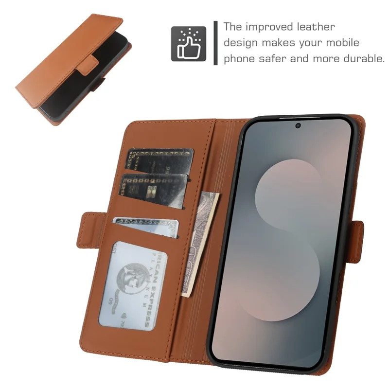 For Samsung Galaxy S25 FE Leather Case Wallet Stand TPU + PU Skin-touch Cover - Brown