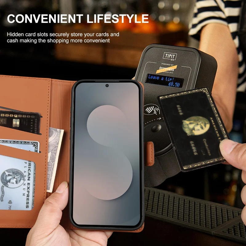 For Samsung Galaxy S25 FE Leather Case Wallet Stand TPU + PU Skin-touch Cover - Brown