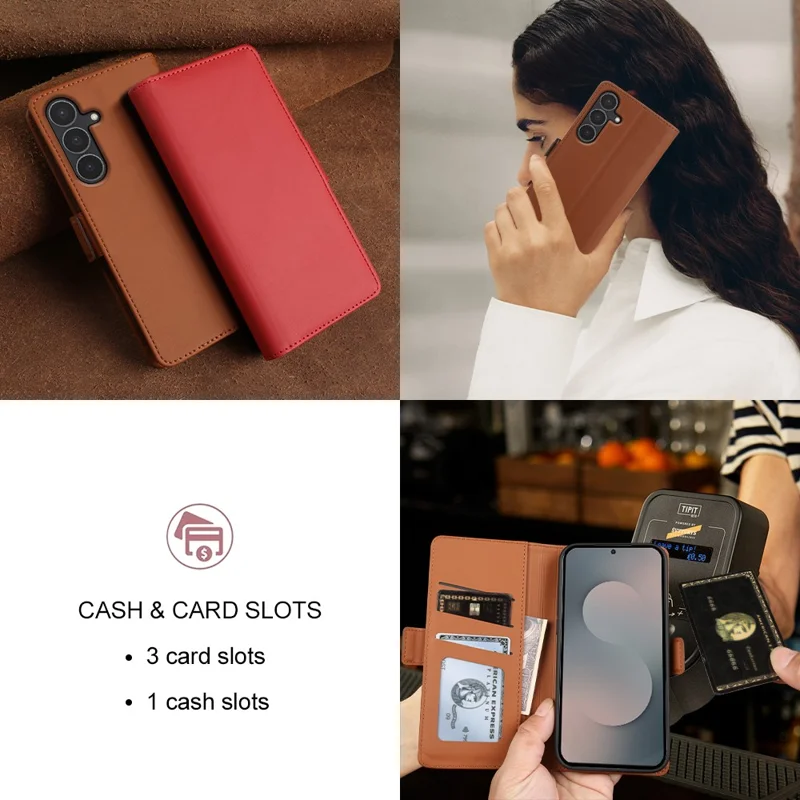 For Samsung Galaxy S25 FE Leather Case Wallet Stand TPU + PU Skin-touch Cover - Brown