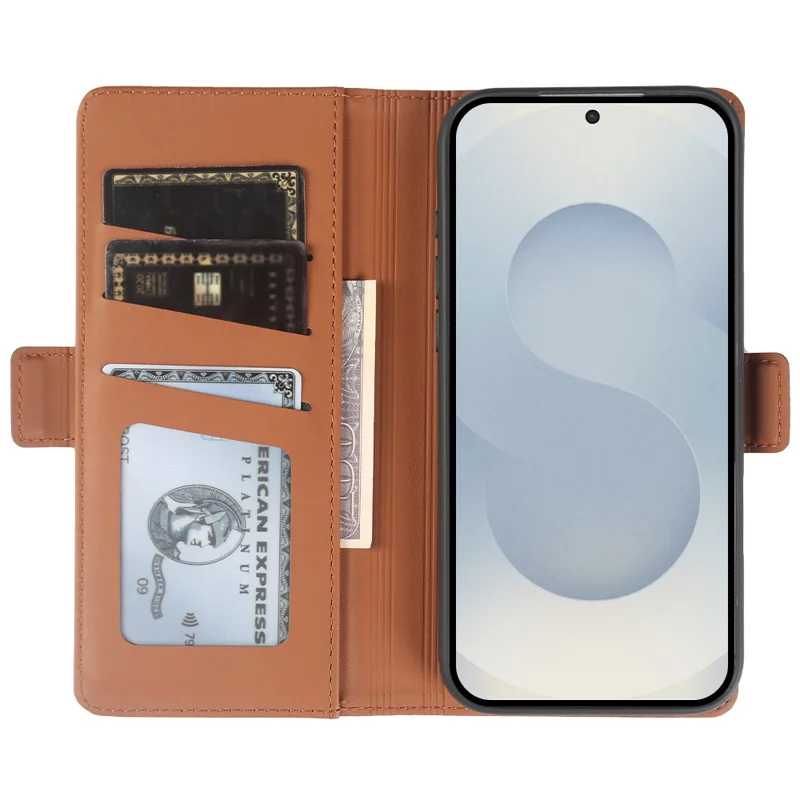 For Samsung Galaxy S25+ Leather Case Wallet Stand TPU + PU Skin-touch Cover - Brown