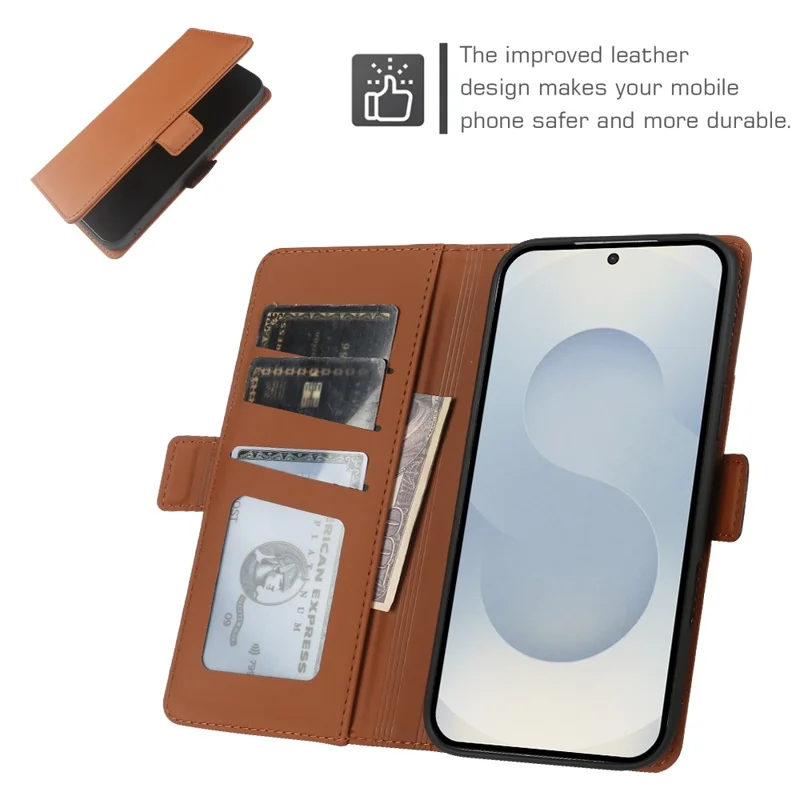 For Samsung Galaxy S25+ Leather Case Wallet Stand TPU + PU Skin-touch Cover - Brown