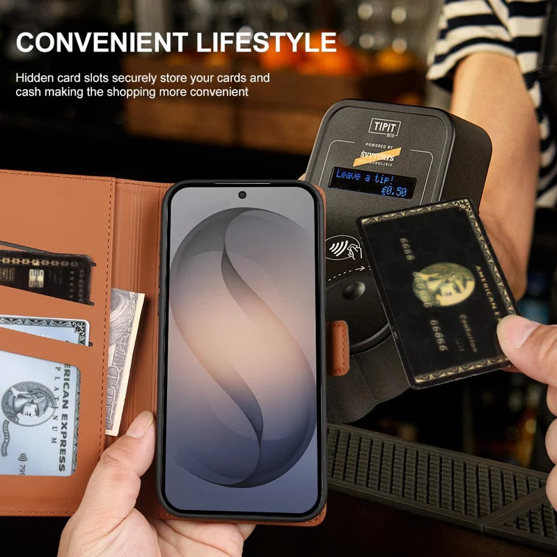 For Samsung Galaxy S26+ Leather Case Wallet Stand TPU + PU Skin-touch Cover - Black