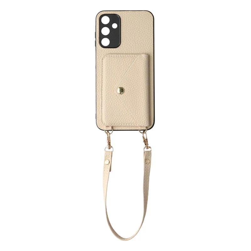 For Samsung Galaxy A37 5G Case Card Holder Litchi Texture PU Leather + TPU Phone Cover with Straps - White