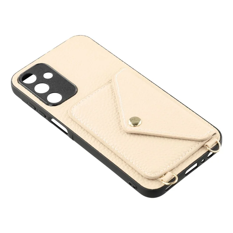 For Samsung Galaxy A37 5G Case Card Holder Litchi Texture PU Leather + TPU Phone Cover with Straps - White