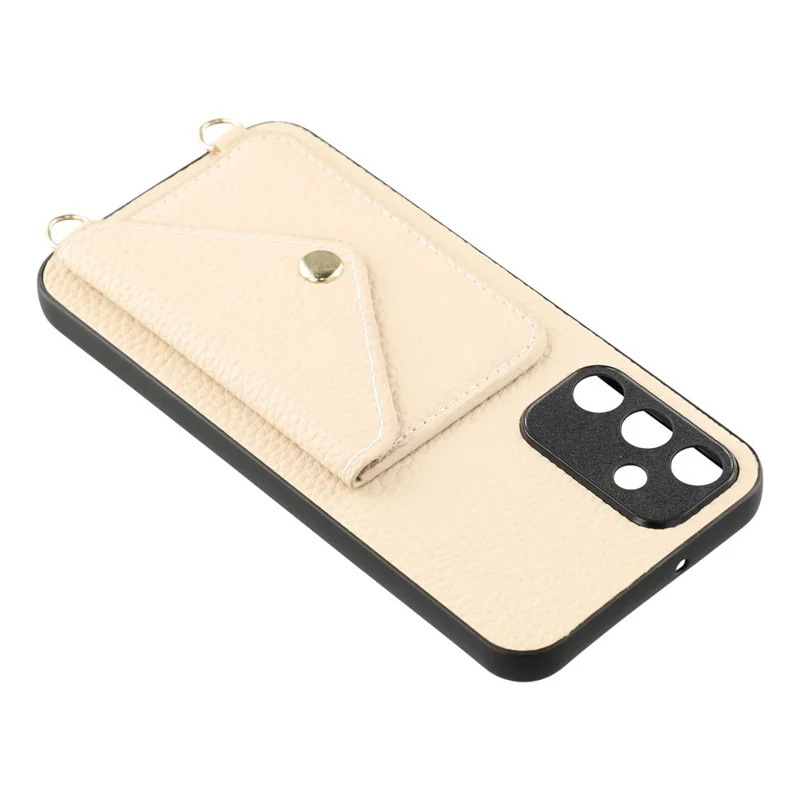For Samsung Galaxy A37 5G Case Card Holder Litchi Texture PU Leather + TPU Phone Cover with Straps - White