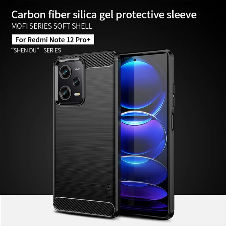 MOFI JK TPU Serie-1 para Xiaomi Redmi Note 12 Pro+ 5G Textura de Fibra de Carbono Funda Flexible de TPU Anti-Arañazos Cubierta Trasera de Teléfono Cepillada - Negro