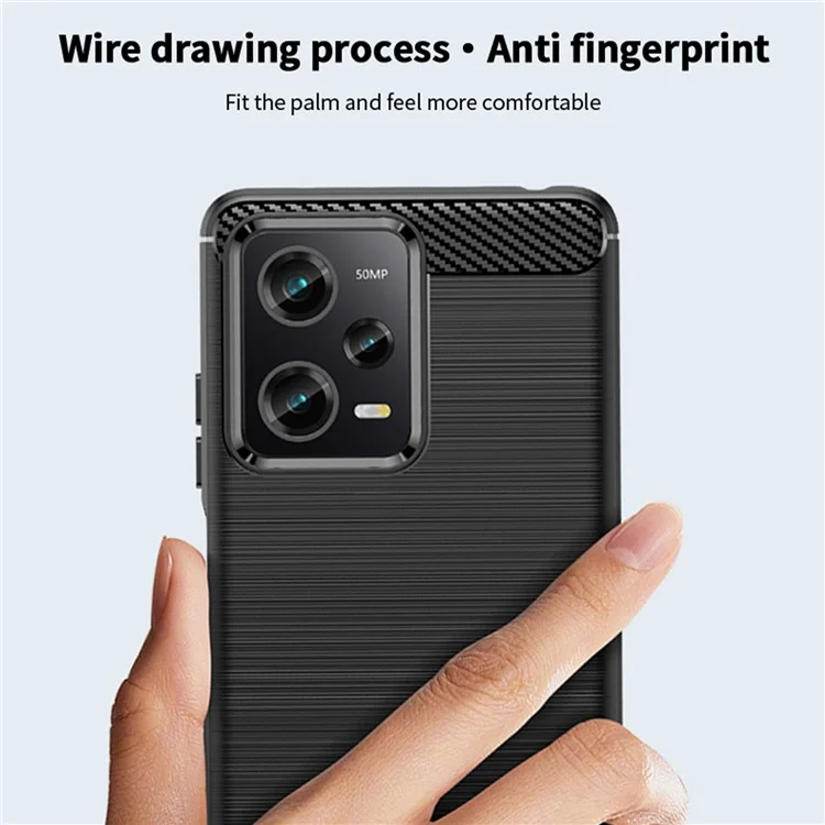 MOFI JK TPU Serie-1 para Xiaomi Redmi Note 12 Pro+ 5G Textura de Fibra de Carbono Funda Flexible de TPU Anti-Arañazos Cubierta Trasera de Teléfono Cepillada - Negro