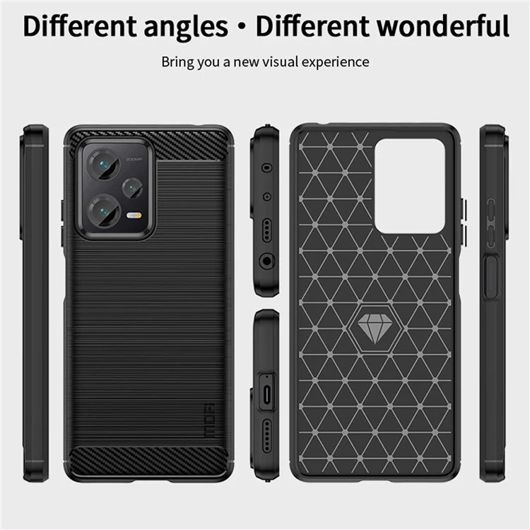 MOFI JK TPU Serie-1 para Xiaomi Redmi Note 12 Pro+ 5G Textura de Fibra de Carbono Funda Flexible de TPU Anti-Arañazos Cubierta Trasera de Teléfono Cepillada - Negro