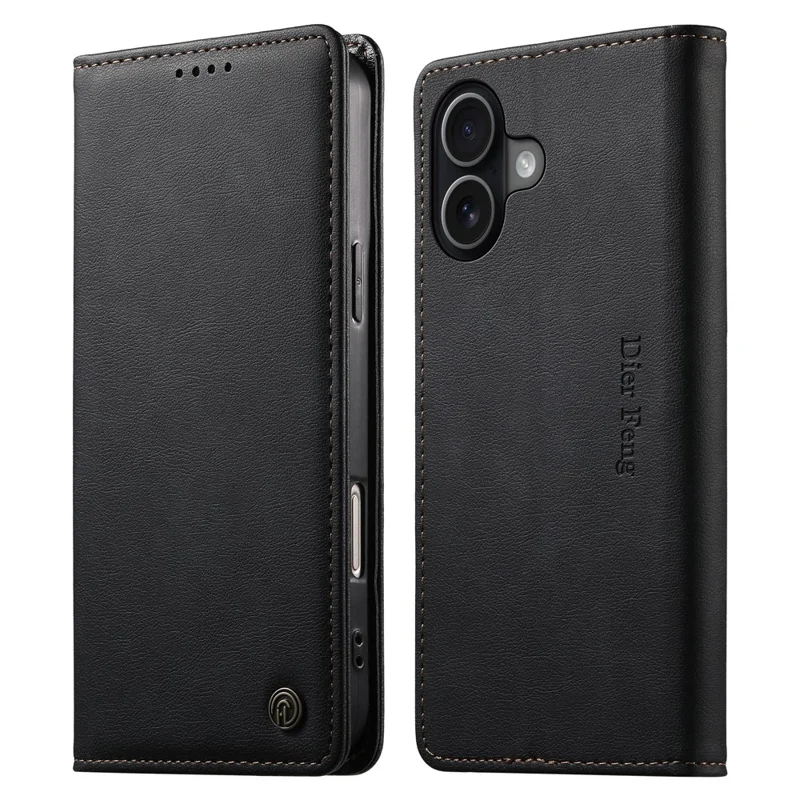 DIERFENG DF-019 for iPhone 17 Leather Wallet Case Card Slots RFID Blocking Magnetic Flip Cover - Black