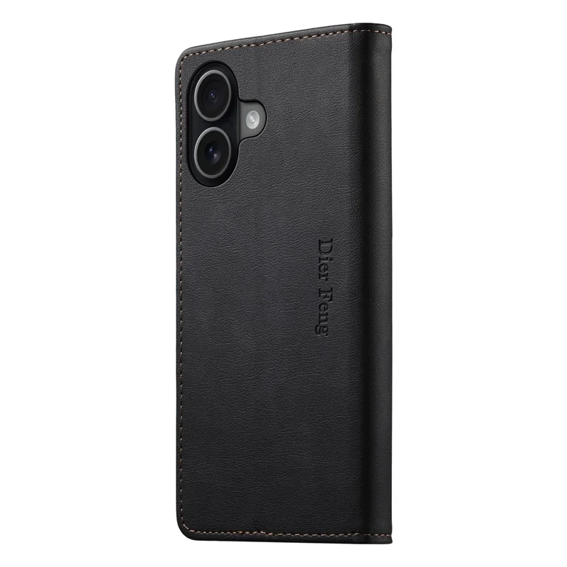 DIERFENG DF-019 for iPhone 17 Leather Wallet Case Card Slots RFID Blocking Magnetic Flip Cover - Black