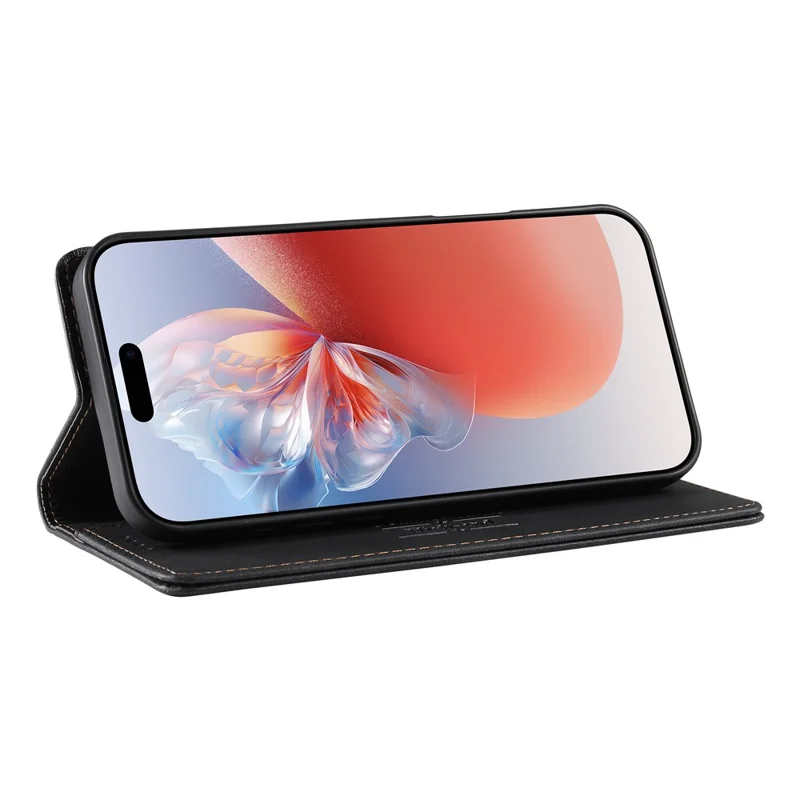 DIERFENG DF-019 for iPhone 17 Leather Wallet Case Card Slots RFID Blocking Magnetic Flip Cover - Black