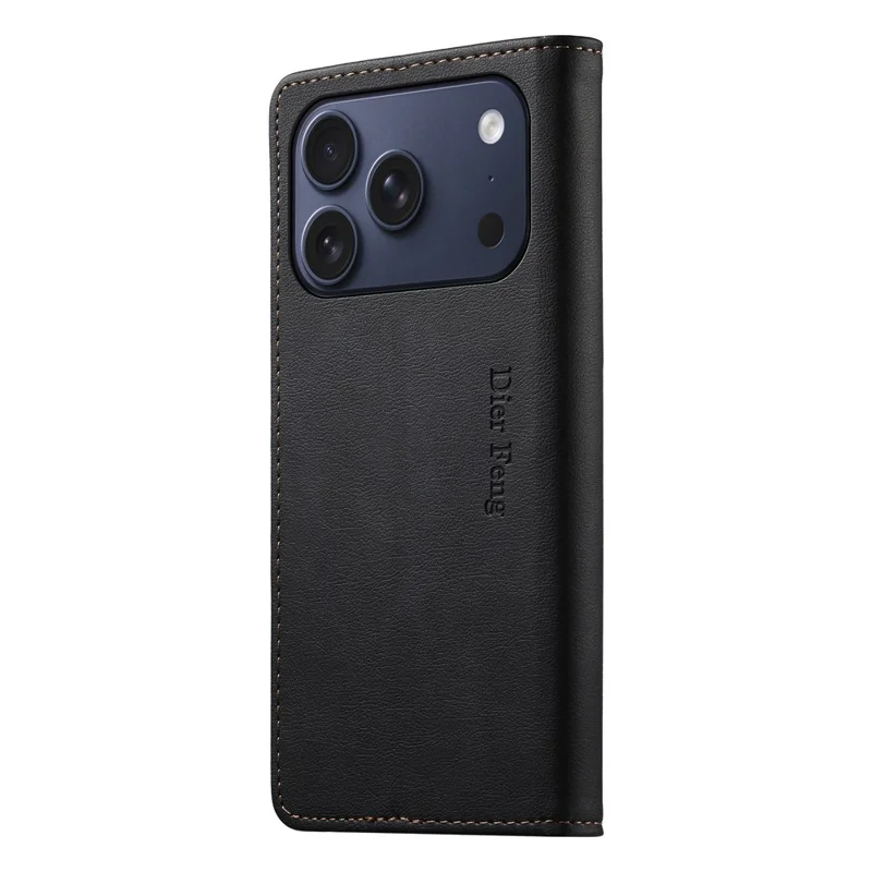 DIERFENG DF-019 for iPhone 17 Pro Leather Wallet Case Card Slots RFID Blocking Magnetic Flip Cover - Black