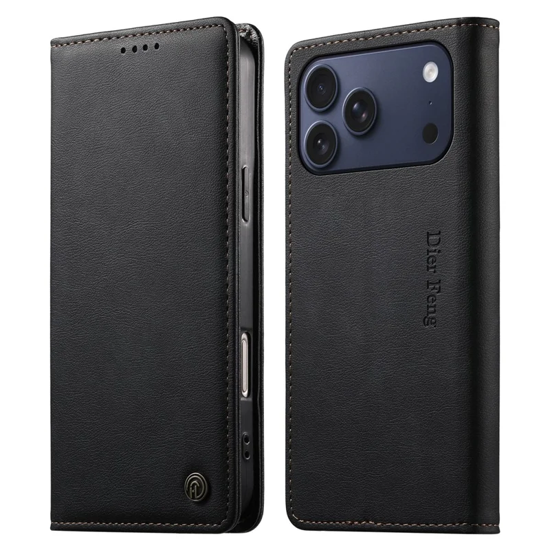 DIERFENG DF-019 for iPhone 17 Pro Max Leather Wallet Case Card Slots RFID Blocking Magnetic Flip Cover - Black