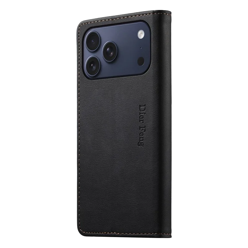 DIERFENG DF-019 for iPhone 17 Pro Max Leather Wallet Case Card Slots RFID Blocking Magnetic Flip Cover - Black