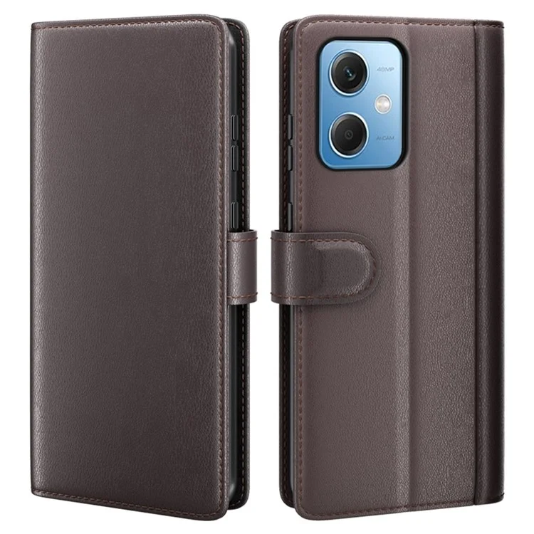 Pour Xiaomi Redmi Note 12 5G Protection Complète Folio Flip Portefeuille Véritable Couvercle de Téléphone en Cuir Divisé - Brun