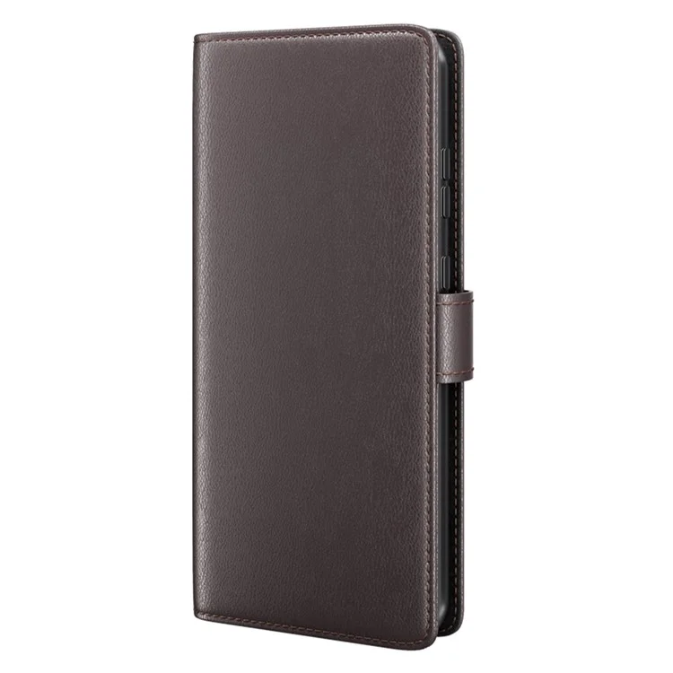 Pour Xiaomi Redmi Note 12 5G Protection Complète Folio Flip Portefeuille Véritable Couvercle de Téléphone en Cuir Divisé - Brun