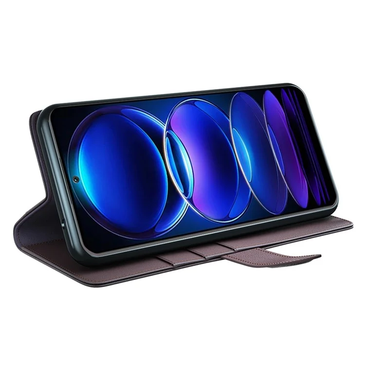 Pour Xiaomi Redmi Note 12 5G Protection Complète Folio Flip Portefeuille Véritable Couvercle de Téléphone en Cuir Divisé - Brun