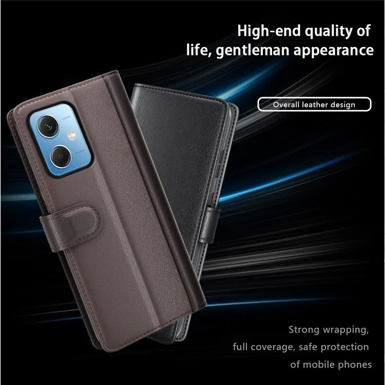 Pour Xiaomi Redmi Note 12 5G Protection Complète Folio Flip Portefeuille Véritable Couvercle de Téléphone en Cuir Divisé - Brun
