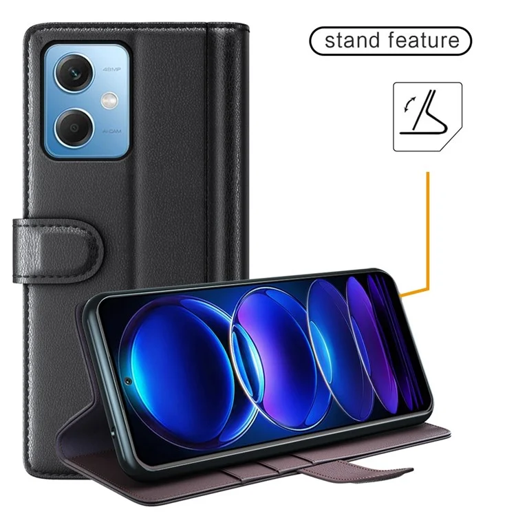 Pour Xiaomi Redmi Note 12 5G Protection Complète Folio Flip Portefeuille Véritable Couvercle de Téléphone en Cuir Divisé - Brun