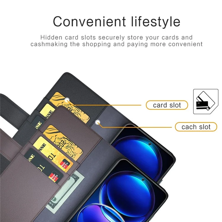 Pour Xiaomi Redmi Note 12 5G Protection Complète Folio Flip Portefeuille Véritable Couvercle de Téléphone en Cuir Divisé - Brun