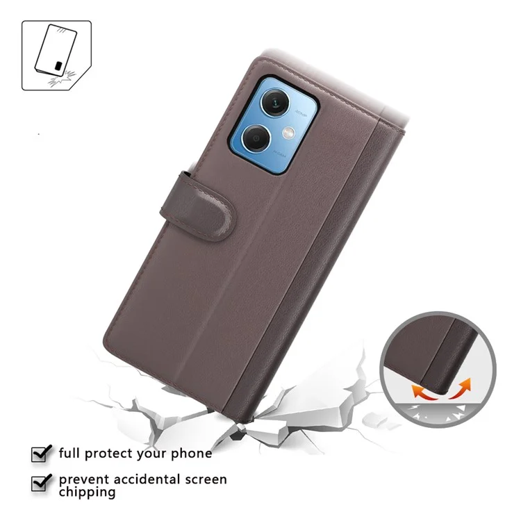 Pour Xiaomi Redmi Note 12 5G Protection Complète Folio Flip Portefeuille Véritable Couvercle de Téléphone en Cuir Divisé - Brun