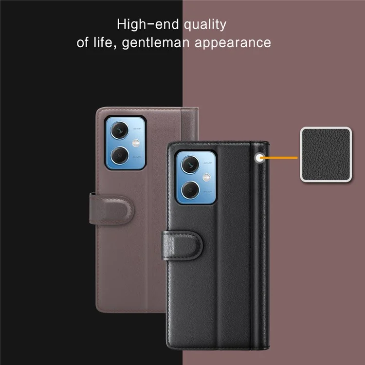 Pour Xiaomi Redmi Note 12 5G Protection Complète Folio Flip Portefeuille Véritable Couvercle de Téléphone en Cuir Divisé - Brun