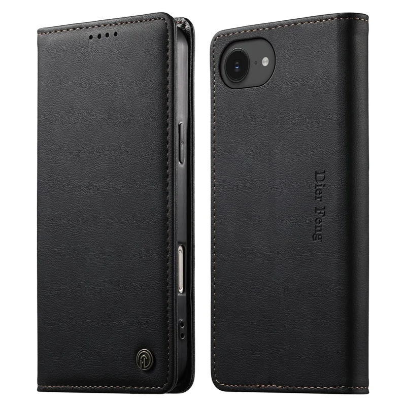 DIERFENG DF-019 Leather Wallet Case for iPhone 17e  /  16e Card Slots RFID Blocking Magnetic Flip Cover - Black
