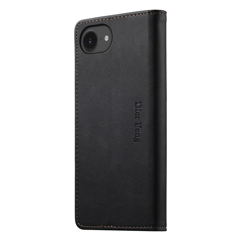 DIERFENG DF-019 Leather Wallet Case for iPhone 17e  /  16e Card Slots RFID Blocking Magnetic Flip Cover - Black